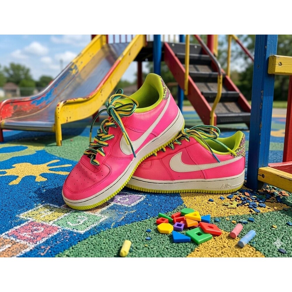 Nike Air Force 1 Low Youth 7Y Pink Blast White Volt Sneaker CW5761-600 Women 8.5